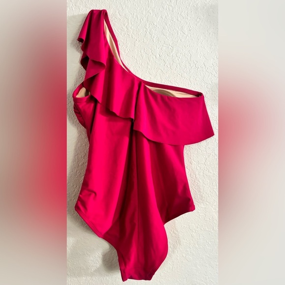 Kona Sol One Piece Swimsuit One Shoulder Ruffle Pink size L - Picture 2 of 3
